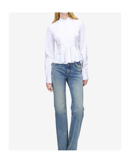 McQueen White Cotton Pleated Blouse