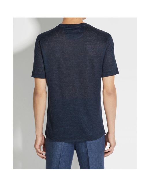 Zegna Blue Fine-Knit Linen T-Shirt for men