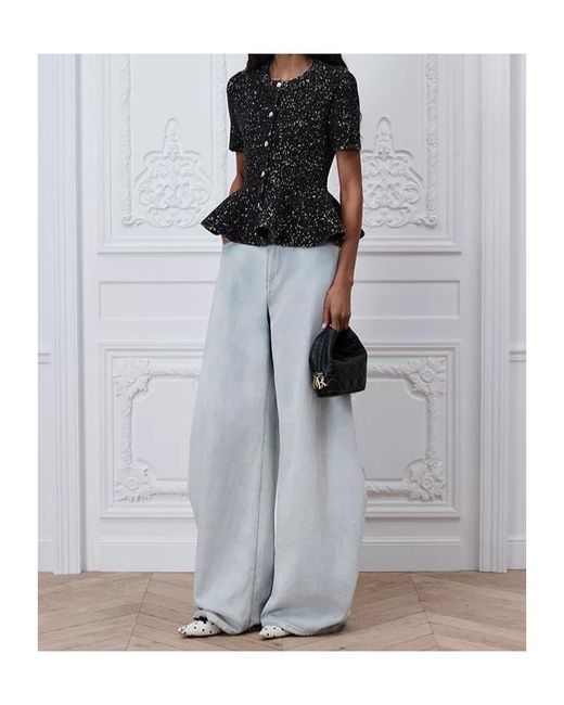 Dior Black Short-Sleeved Peplum Cardigan