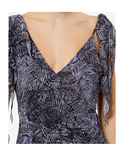 Isabel Marant Blue Tylena Asymmetric Ruffled Dress