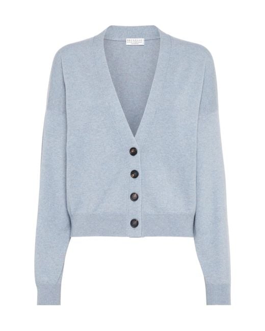Brunello Cucinelli Blue V-Neck Cashmere Cardigan