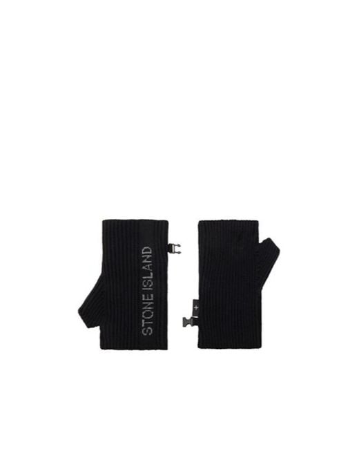 Stone Island Black Ribbed-Knit Fingerless Gloves for men