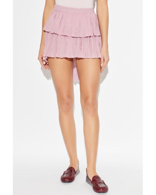 Blumarine Pink Tiered Asymmetric Pleated Skirt