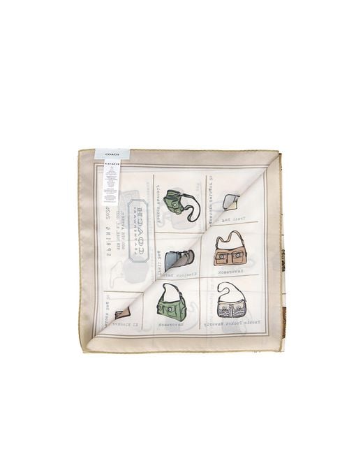 COACH White Printed Silk Scarf