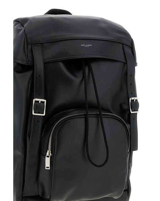 Saint Laurent Black Logo Printed Buckle Fastening Backpack for men