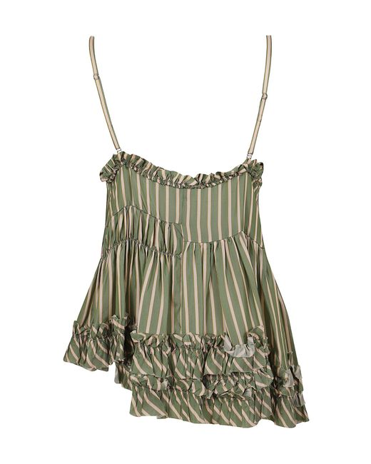 Dries Van Noten Green Cemil Ruffled Striped Top