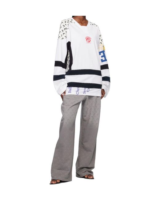 MARINE SERRE White Upcycled Graphic Jersey Ls Hockey T-Shirt for men