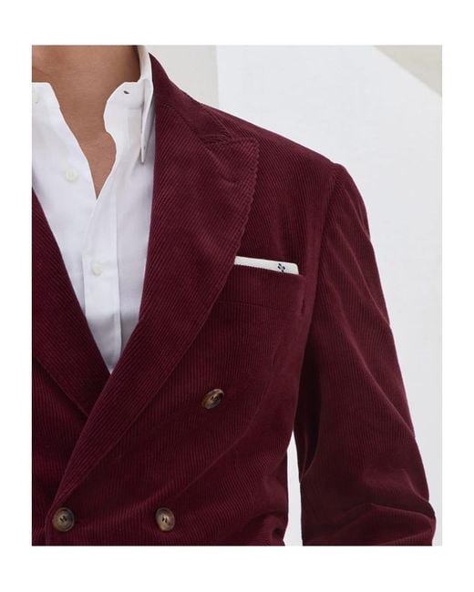 Brunello Cucinelli Red Corduroy Blazer for men