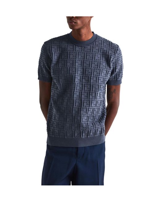 Fendi Blue Short-Sleeve Knit Top for men