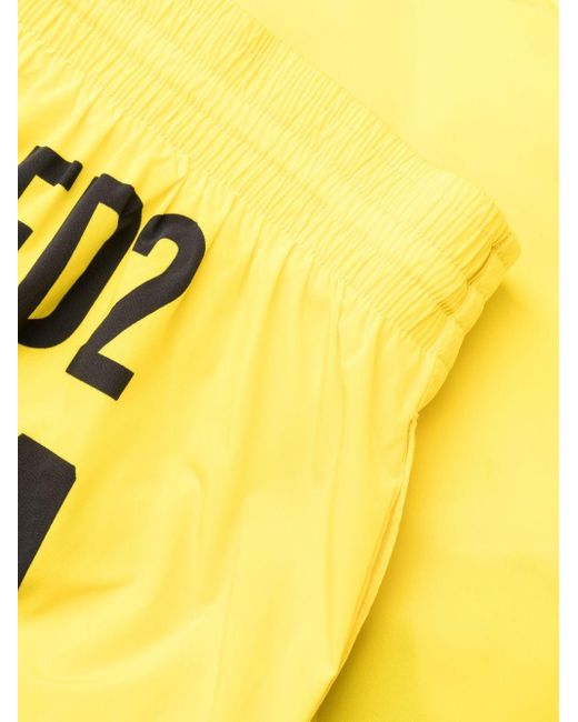 DSquared² Yellow Logo-Printed Drawstring Swim Shorts for men