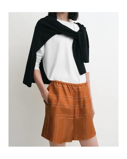 Totême  Brown Totême Monogram Embroidered Mid-Rise Shorts