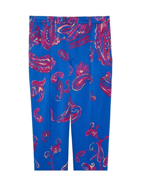 Saint Laurent Blue Paisley-Print Tailored Trousers for men