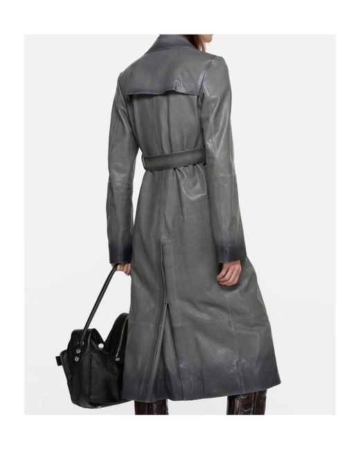 Acne Gray Double-Breasted Leather Coat