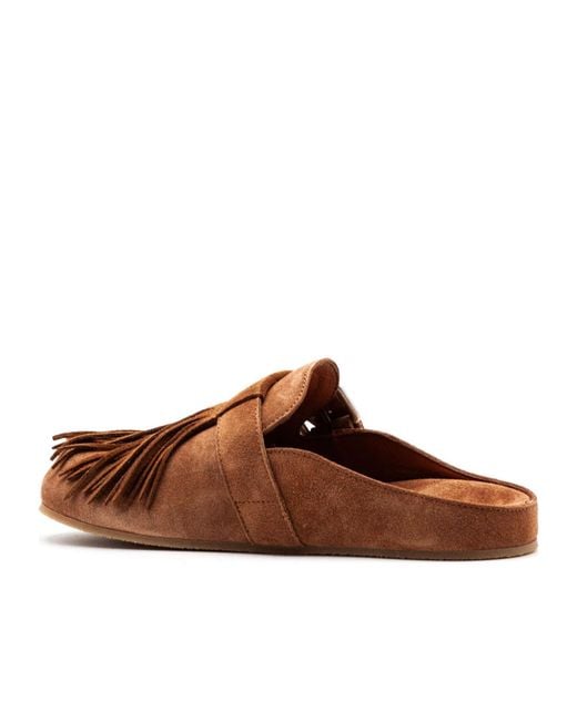 Vic Matié Brown Fringed Buckle Mules