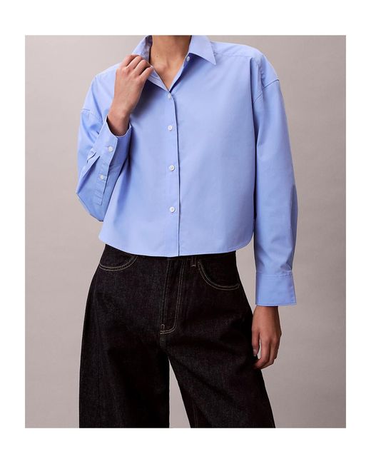 Calvin Klein Blue Cropped Button-Up Shirt