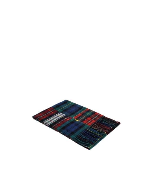 Polo Ralph Lauren Blue Pony Patchwork Plaid Tassel Scarf