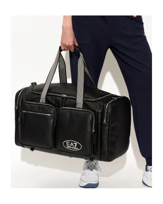 EA7 Black Logo Duffel Bag for men