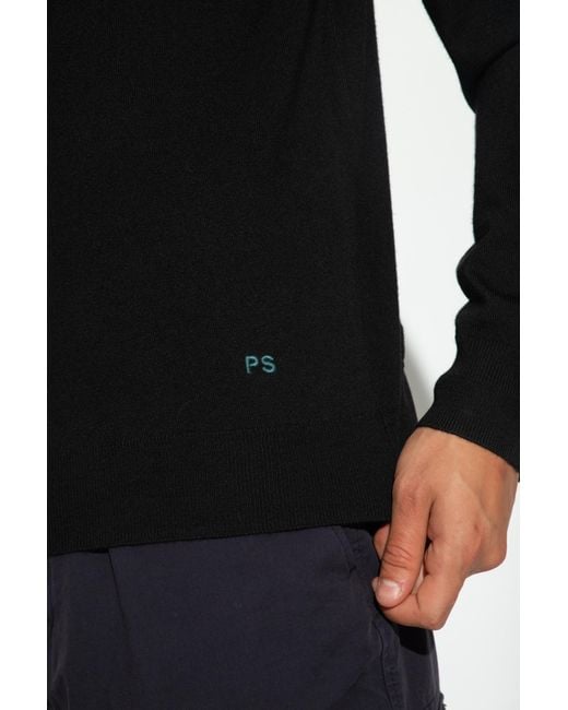 Paul Smith Black Ps Paul Smith Stripe Trim Logo Embroidered Polo Shirt for men