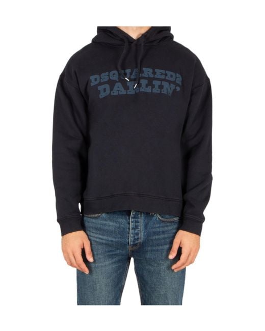 DSquared² Blue Logo Printed Drawstring Hoodie for men