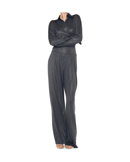 Norma Kamali Gray Metallic Detailed Long-Sleeve Shirt