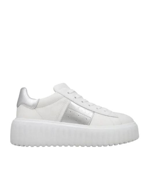 Hogan White Round-Toe Lace-Up Sneakers