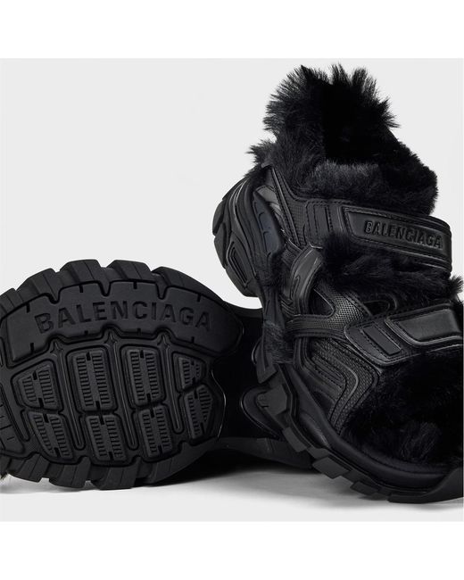 Balenciaga Black Track Faux-Shearling Sandals