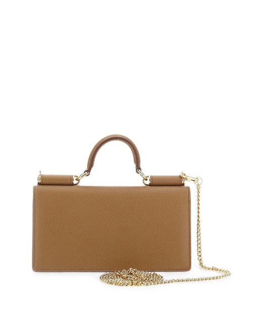 Dolce & Gabbana Brown Logo Plaque Foldover Top Clutch Bag