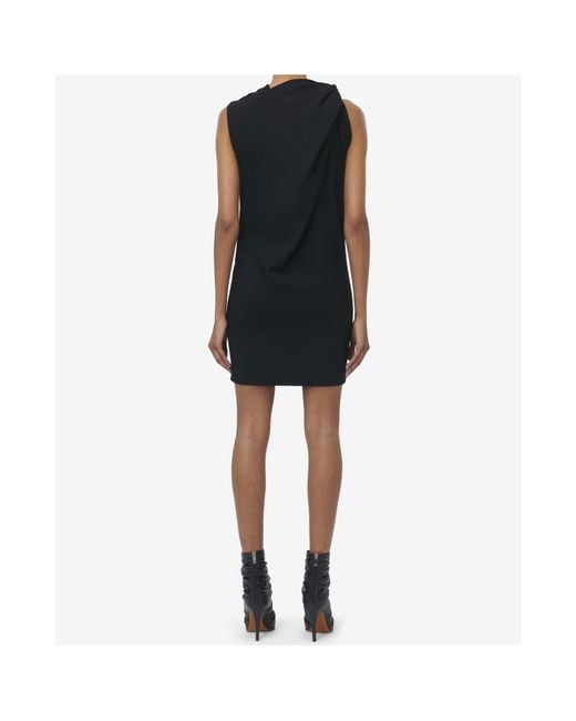 McQueen Black Wool Knotted Mini Dress