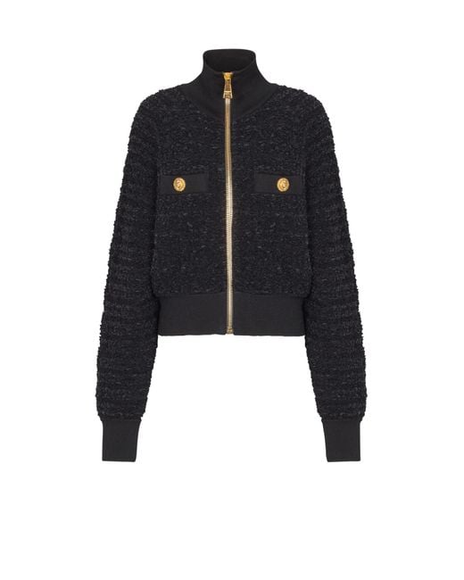Balmain Black Tweed Bomber Jacket