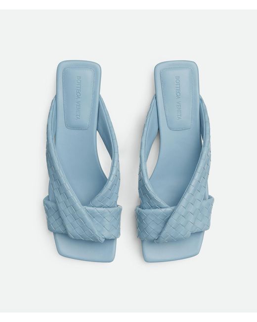 Bottega Veneta Blue Riva Intrecciato Flat Mule Sandals