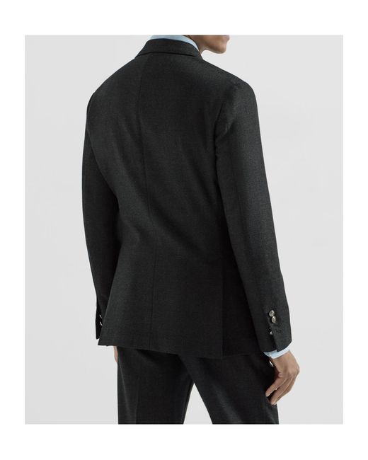 Brunello Cucinelli Black Mouliné Virgin Wool Twill One-And-A-Half Breasted Deconstructed Blazer With Metal Buttons for men