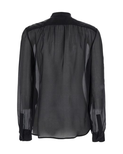 Saint Laurent Black Pussy-Bow Long-Sleeved Top