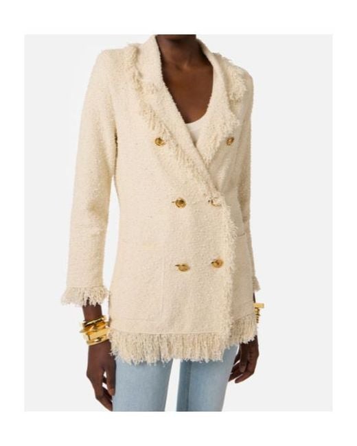 Elisabetta Franchi Natural Fringed Bouclé Knit Jacket