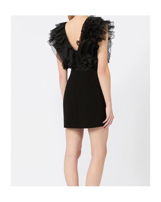 Max Mara Black Tulle-Ruffle Mini Dress