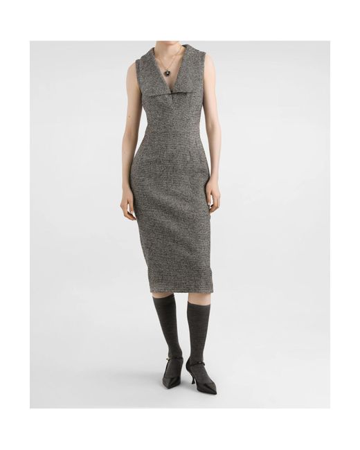Dolce & Gabbana Gray Houndstooth Sleeveless Midi Dress