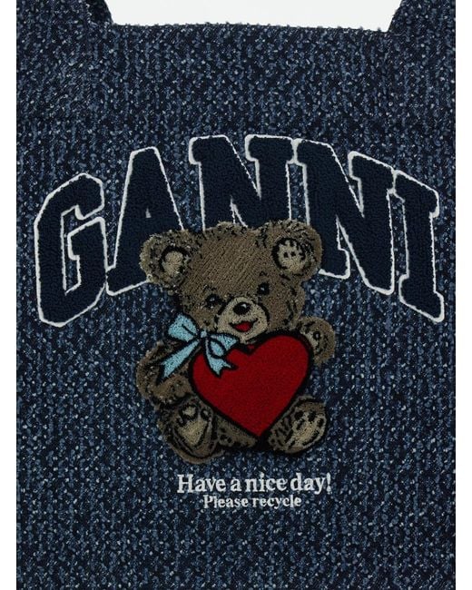 Ganni Blue Bear Denim Medium Tote Bag
