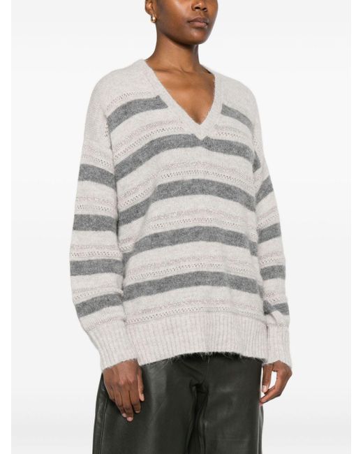 Twinset Gray Striped V-Neck Jumper