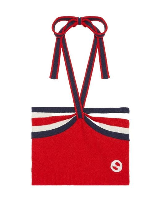 Gucci Red Halterneck Knitted Cropped Top