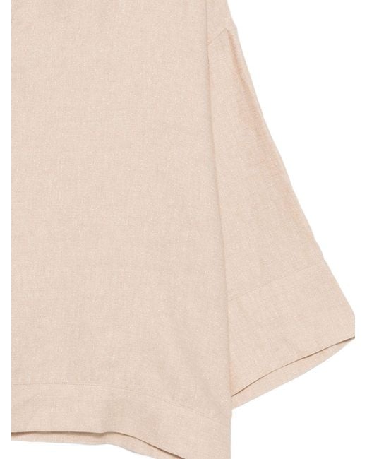 Eleventy Natural Spread-Collar Short-Sleeve Blouse