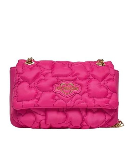 Moschino Pink Love Puffy Heart Chain-Link Shoulder Bag