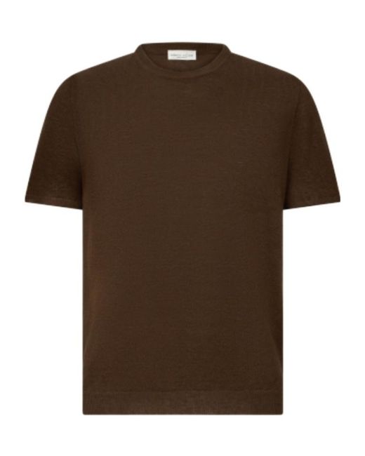 Roberto Collina Brown Textured Short Sleeve T-Shirt for men