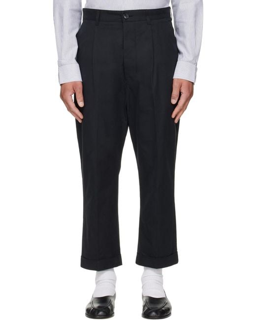 AMI Black Ami Pleated Straight Leg Trousers for men