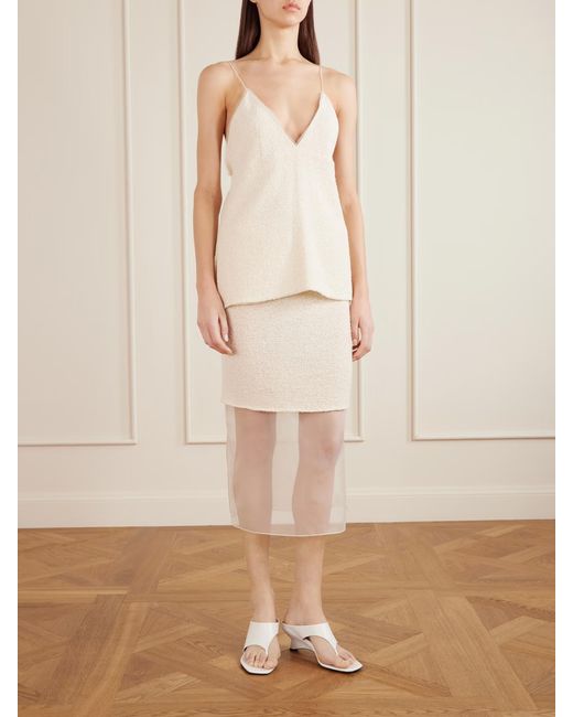 Khaite White Sybil Layered Cotton-Blend Bouclé And Organza Midi Skirt