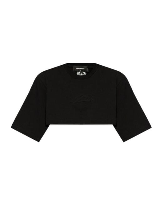 DSquared² Black Logo Embossed Cropped T-Shirt