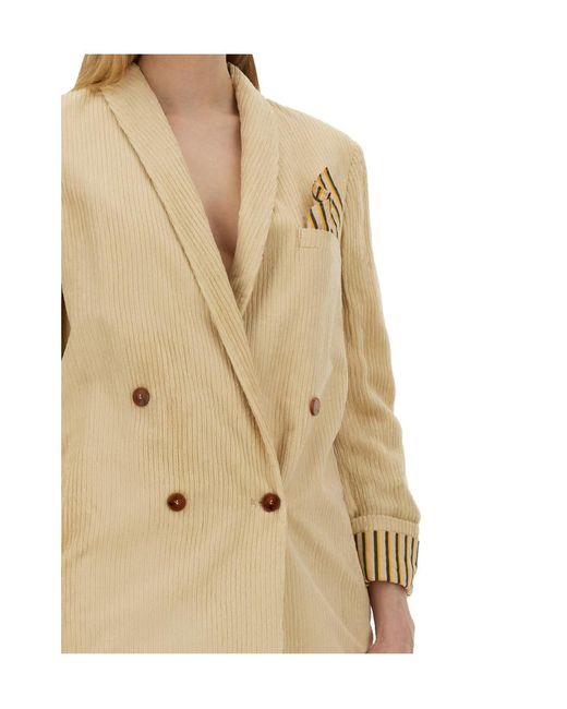 Alysi Natural Double-Breasted V-Neck Blazer