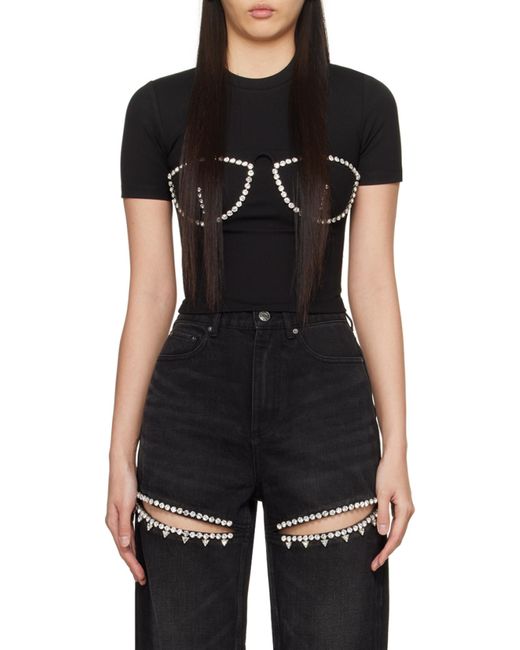 Area Black Embellished Short-Sleeved Bustier Style Top