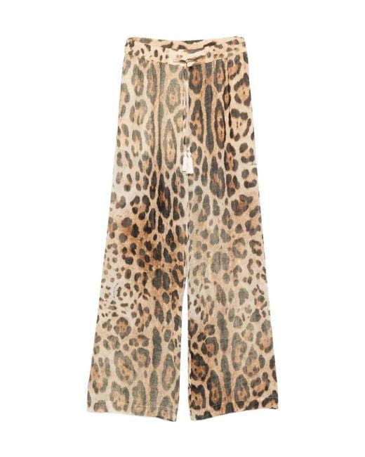 ERMANNO FIRENZE Natural Wide-Leg Animal-Print Pants