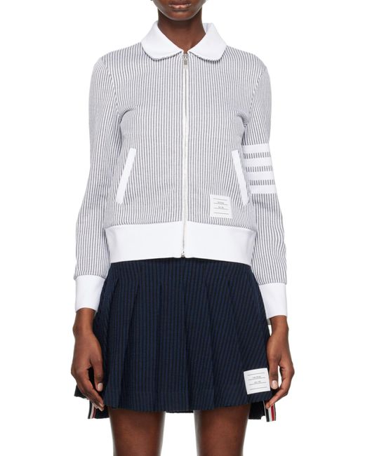Thom Browne Blue Zip-Fastening Seersucker Jacket