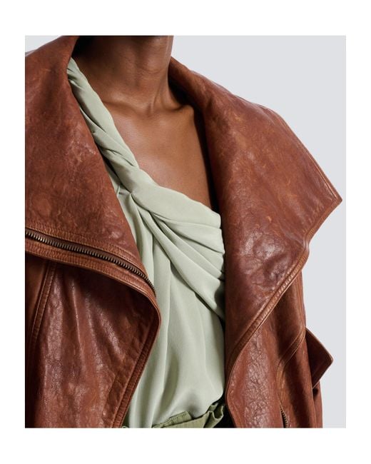 Balmain Brown Oversized Leather Jacket