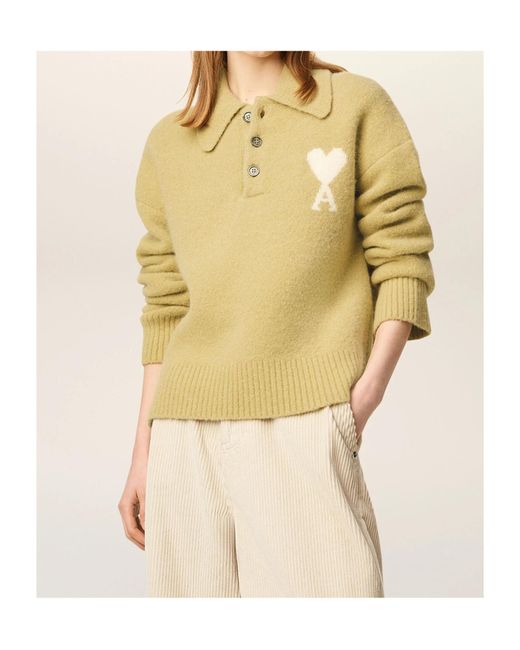 AMI Yellow Ami De Coeur Long-Sleeved Polo Shirt for men
